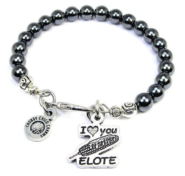 I Love You Elote Hematite Glass Bracelet