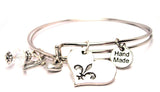 Fleur De Lis Heart Expandable Bangle Bracelet Set