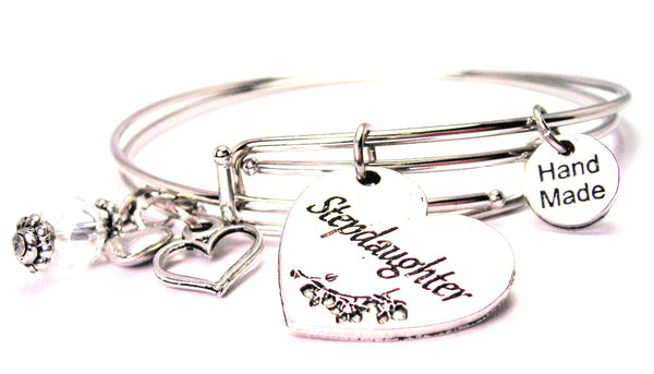 Stepdaughter Heart Expandable Bangle Bracelet Set