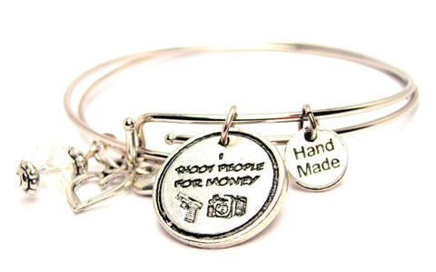 I Shoot People For Money Expandable Bangle Bracelet Set