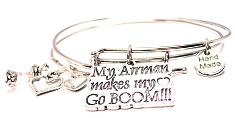 My Airman Makes My Heart Go Boom Expandable Bangle Bracelet Set