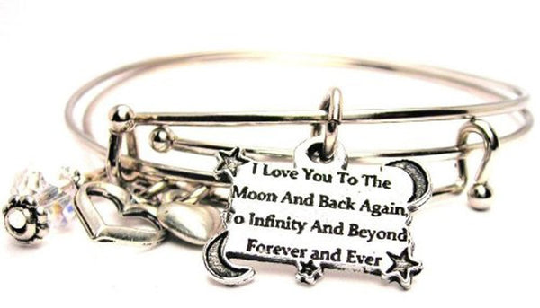 I Love You To The Moon And Back Again To Infinity And Beyond Forever And Ever Expandable Bangle Bracelet Set