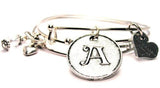 Initial A Circle Expandable Bangle Bracelet Set