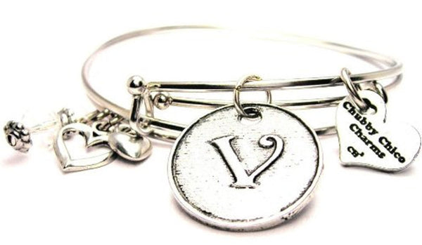 Initial V Circle Expandable Bangle Bracelet Set