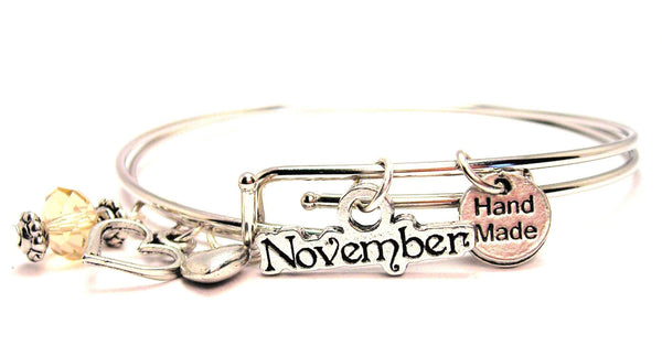 November Outlined Expandable Bangle Bracelet Set