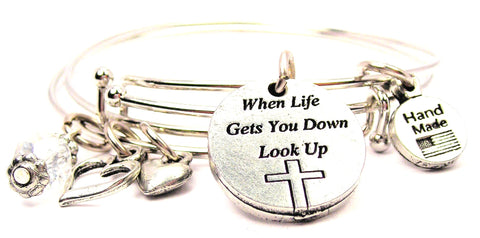 When Life Gets You Down Look Up Expandable Bangle Bracelet Set