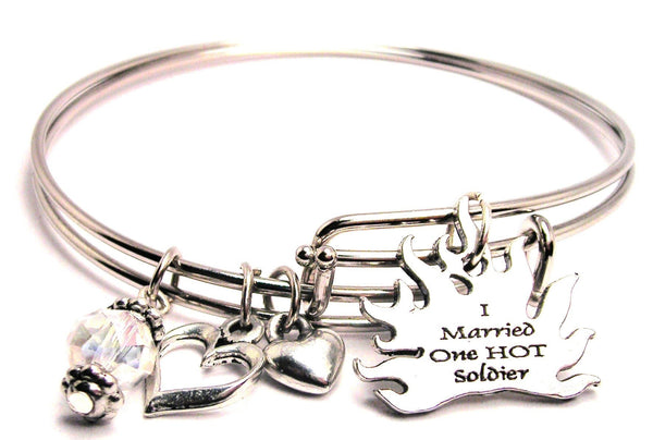 I Married One Hot Soldier Expandable Bangle Bracelet Set