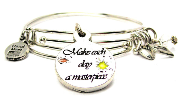 Hand Painted Make Each Day A Masterpiece Expandable Bangle Bracelet Set