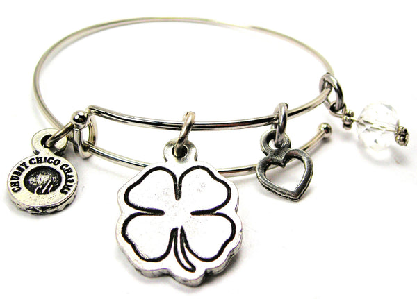 Blank 4 Leaf Clover Expandable Bangle Bracelet