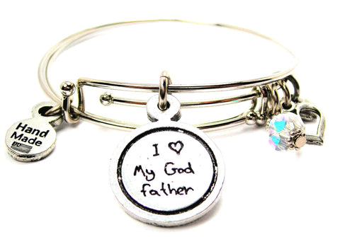 I Love My Godfather Child Handwriting Expandable Bangle Bracelet