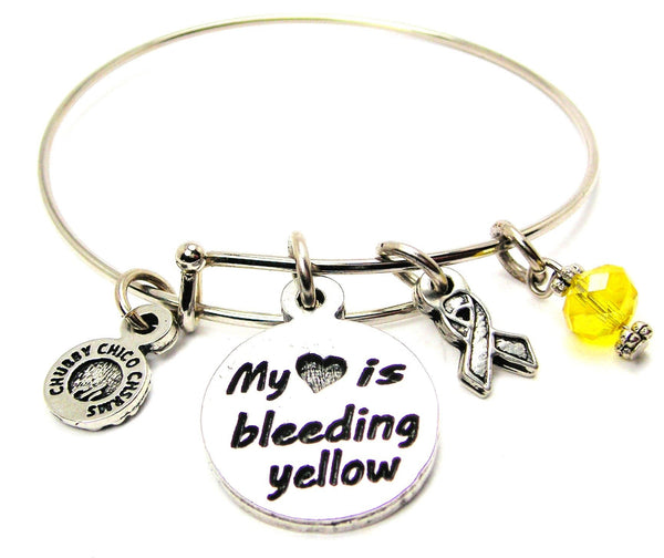 My Heart is Bleeding Yellow with Awareness Ribbon Bangle Bracelet