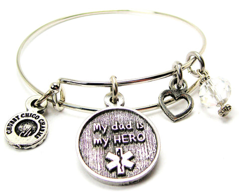 My Dad Is My Hero - Emt Symbol Bangle Bracelet