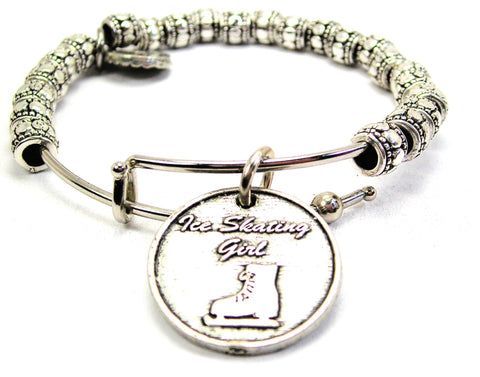 Ice Skating Girl Metal Beaded Bracelet