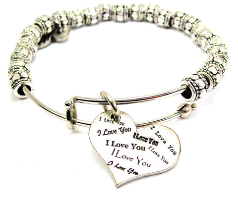 I Love You I Love You Heart Metal Beaded Bracelet