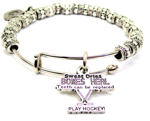 Sweat Dries Bones Heal Play Hockey Metal Beaded Bracelet