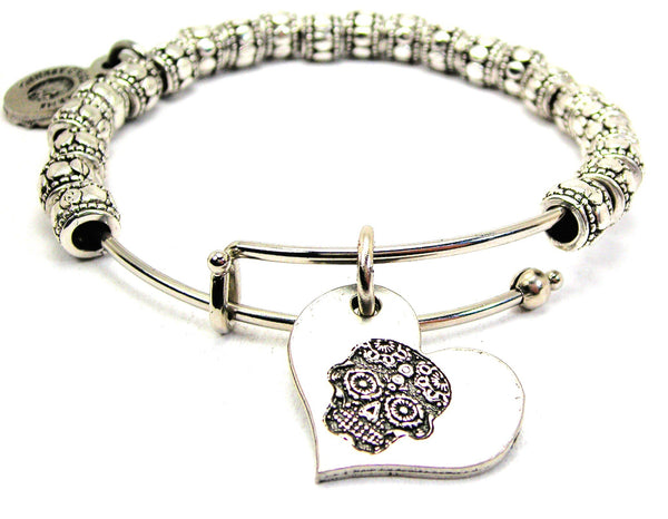 Sugar Skull Heart Metal Beaded Bracelet