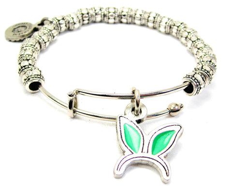 Hand Painted Bunny Ears Headband Light Green Metal Beaded Bracelet