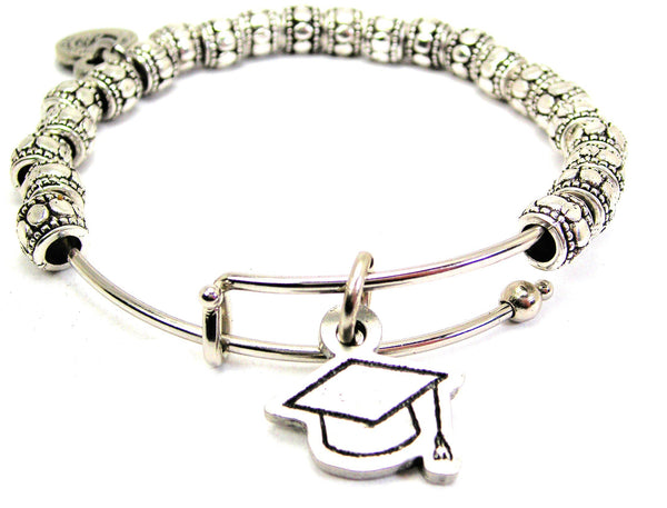 Graduation Cap Metal Beaded Bracelet