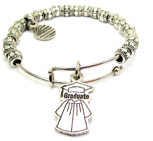 Graduate Cap And Gown Metal Beaded Bracelet