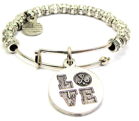 Love With Field Hockey Sticks Metal Beaded Bracelet