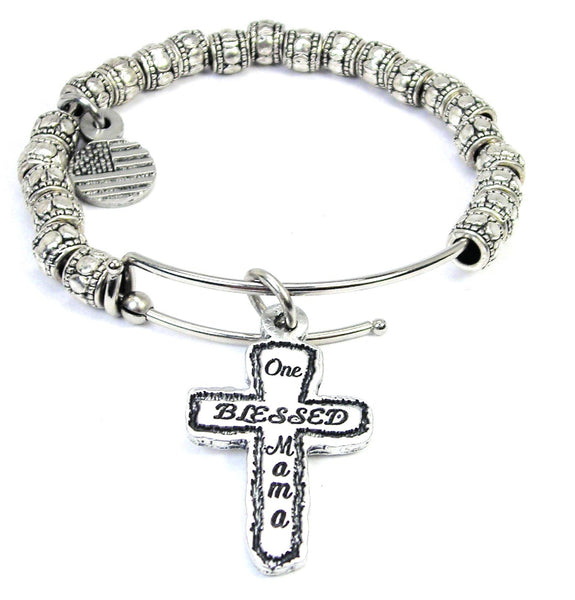 One Blessed Mama Metal Beaded Bracelet