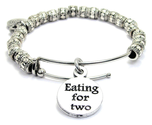 Eating For Two Metal Hand Beaded Bangle Bracelet