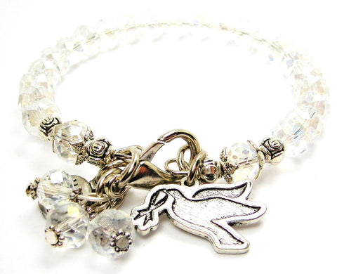 dove with awareness ribbon in mouth,  dove bracelet,  dove charm,  dove jewelry,  awareness bracelet,  awareness jewelry,  awareness ribbon bracelet,  awareness ribbon jewelry