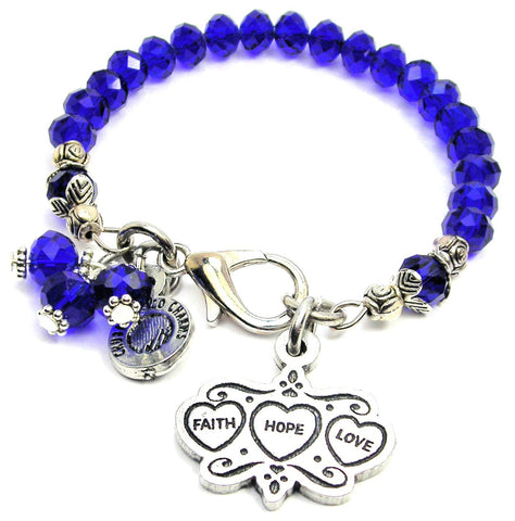 Faith Hope Love Triple Hearts Splash Of Color Crystal Bracelet