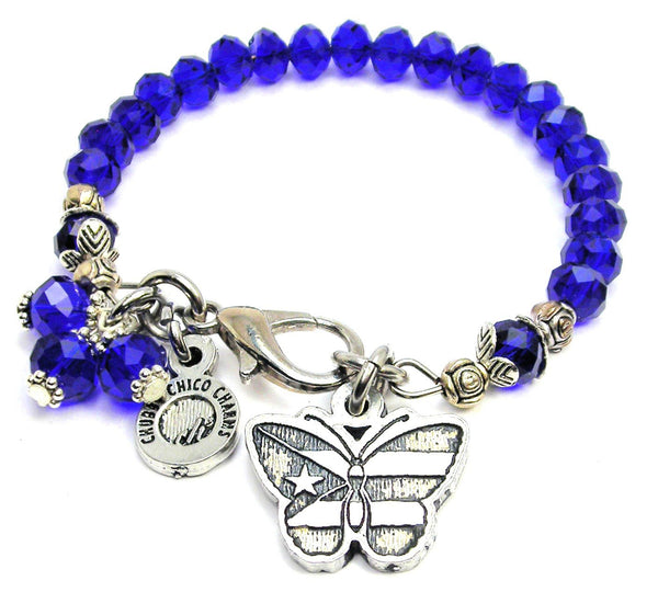 Puerto Rican Flag Butterfly Splash Of Color Crystal Bracelet