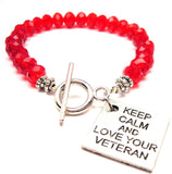 Keep Calm And Love Your Veteran,  Veteran Charm,  Veteran Bracelet,  Veteran Jewelry,  Military Bracelet,  Military Jewelry