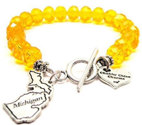 Michigan,  Michigan Charm,  Michigan Bracelet,  Michigan Jewelry,  State Of Michigan,  Crystal Bracelet,  Toggle Bracelet