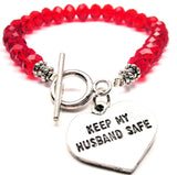 Keep My Husband Safe,  Husband Charm,  Husband Bracelet,  Husband Jewelry,  Heart Charm,  Heart Bracelet,  Heart Jewelry,  Military Charm,  Military Bracelet,  Military Jewelry,  Crystal Bracelet,  Toggle Bracelet