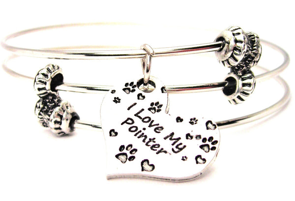 I Love My Pointer Heart Triple Style Expandable Bangle Bracelet