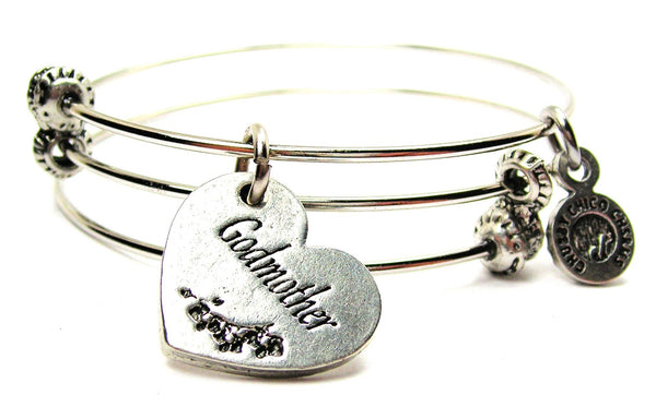 Godmother Heart Triple Style Expandable Bangle Bracelet