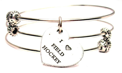 I Love Field Hockey Triple Style Expandable Bangle Bracelet