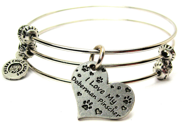 I Love My Doberman Pinscher Triple Style Expandable Bangle Bracelet