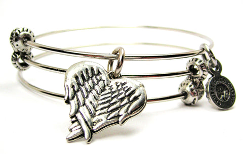 Wings Folded Into A Heart Shape Triple Style Expandable Bangle Bracelet