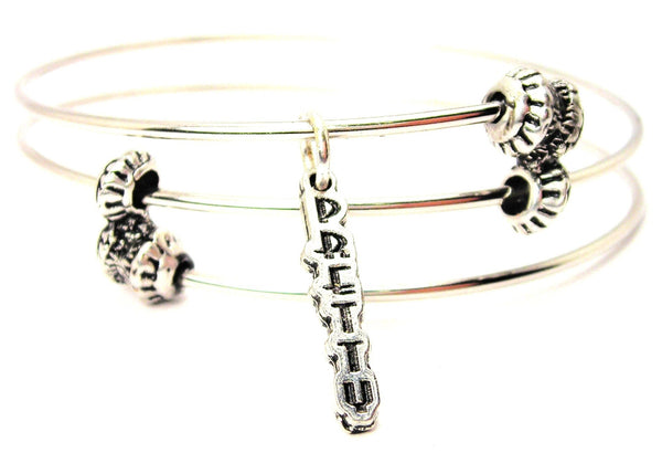 Pretty Letters Going Down Triple Style Expandable Bangle Bracelet