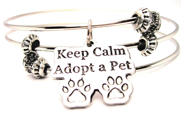 Keep Calm Adopt A Pet Triple Style Expandable Bangle Bracelet