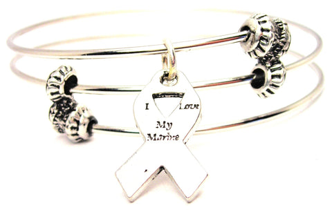 I Love My Marine Awareness Ribbon Triple Style Expandable Bangle Bracelet