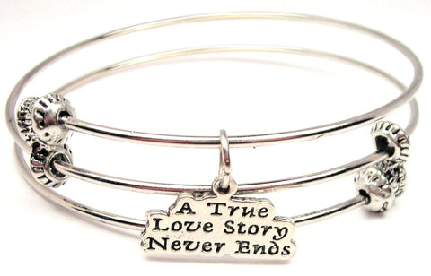 A True Love Story Never Ends Triple Style Expandable Bangle Bracelet