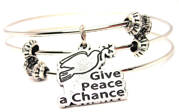 Give Peace A Chance Dove Triple Style Expandable Bangle Bracelet