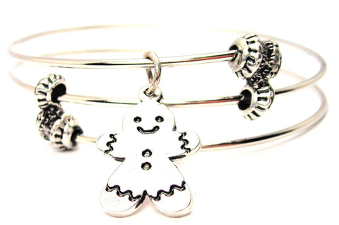 Gingerbread Boy Cookie Triple Style Expandable Bangle Bracelet