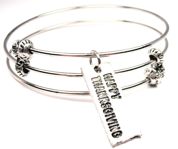 Happy Thanksgiving Tab Triple Style Expandable Bangle Bracelet