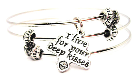 I Live For Your Deep Kisses Triple Style Expandable Bangle Bracelet