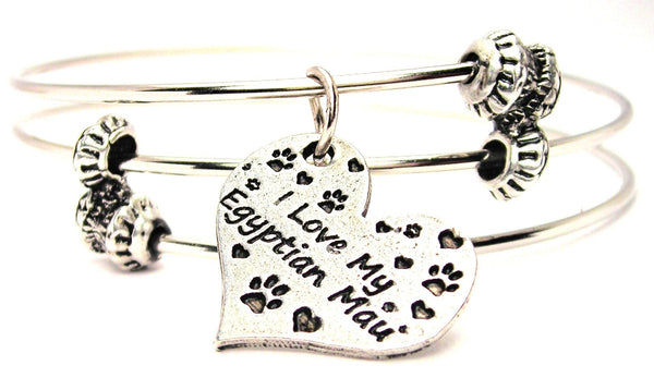 I Love My Egyptian Mau Cat Triple Style Expandable Bangle Bracelet