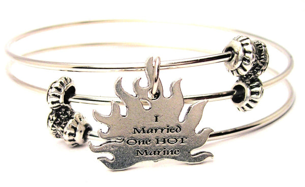 I Married One Hot Marine Triple Style Expandable Bangle Bracelet