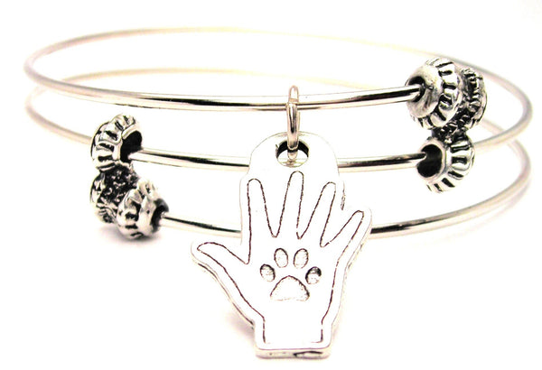 Large Put Your Paw In My Hand Triple Style Expandable Bangle Bracelet