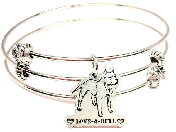 Love A Bull Pit Bull Triple Style Expandable Bangle Bracelet