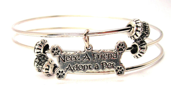 Need A Friend? Adopt A Pet Triple Style Expandable Bangle Bracelet